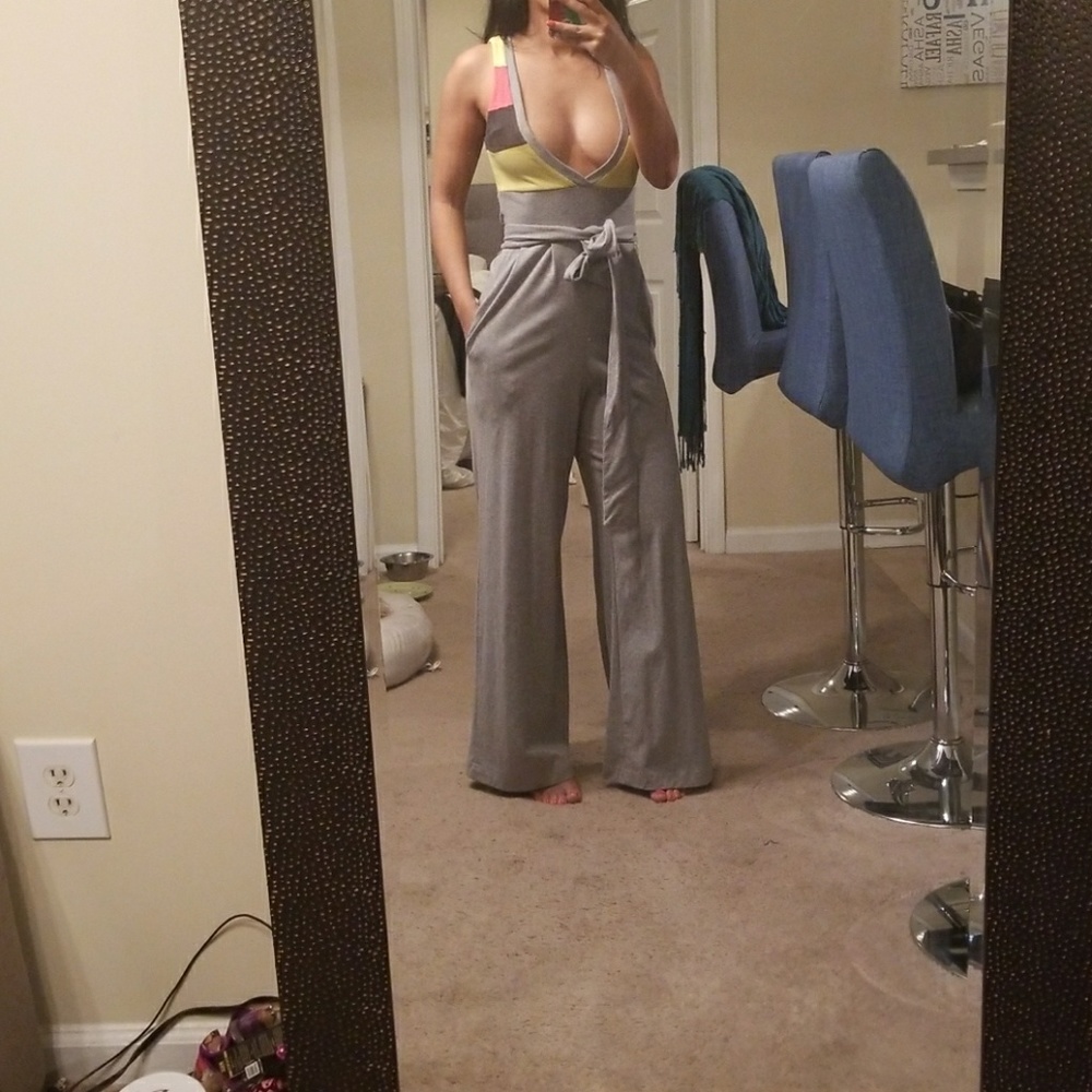 Wide leg jogger material jumpsuit